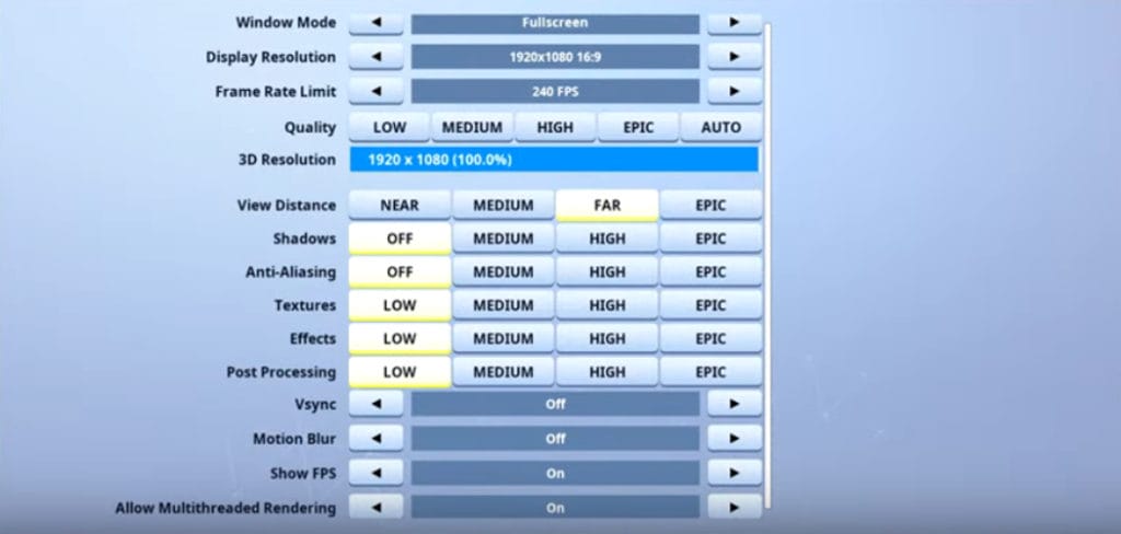 Ninja Fortnite Video settings