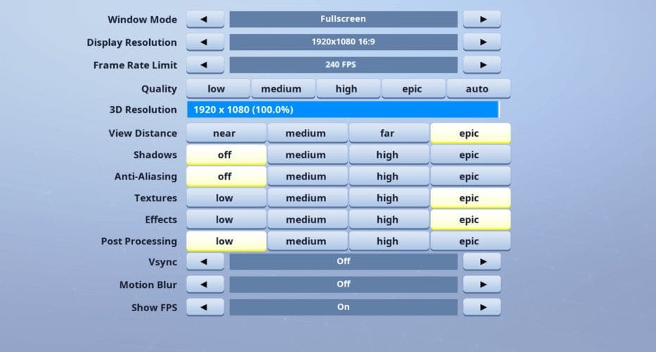 DrLupo Fortnite Video settings