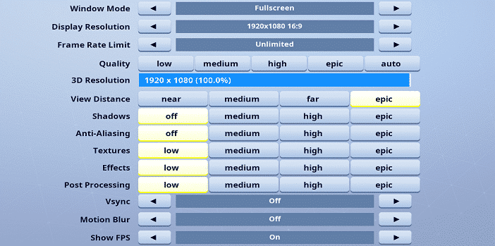 Hamlinz Fortnite Video settings