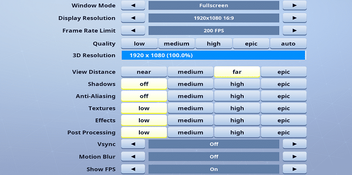 Khuna Fortnite Video settings