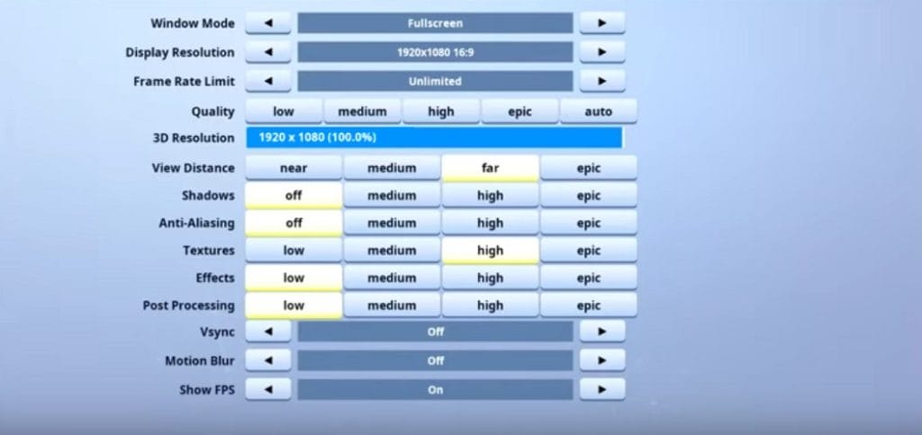 H1ghSky1 Fortnite Video settings