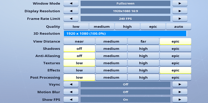 Commandment Fortnite Video settings