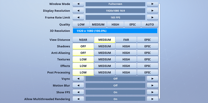 Endretta Fortnite Video settings