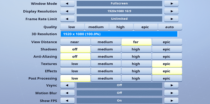 Funk Fortnite Video settings