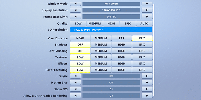 Gunfly Fortnite Video settings