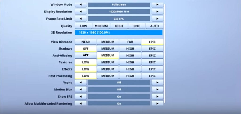 Reverse2k Fortnite Video settings