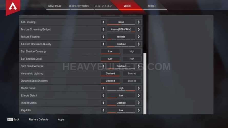 THump Apex Legends Video settings