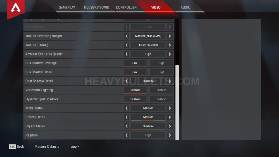 Seagull Apex Legends Video settings