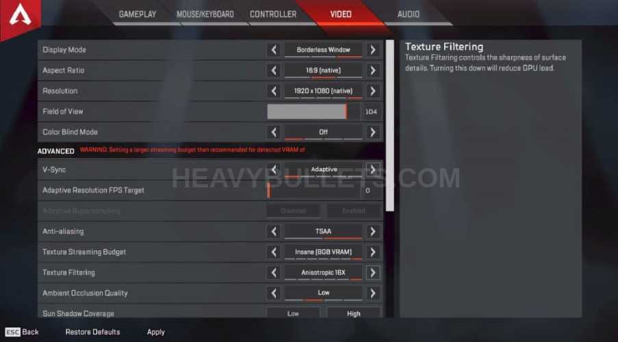 ChocoTaco Apex Legends Video settings