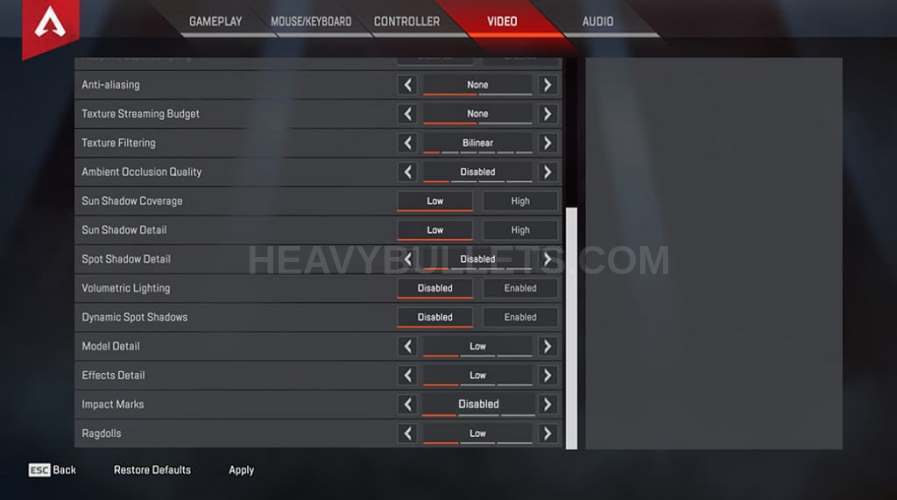 Nesh Apex Legends Video settings