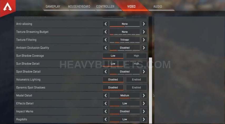 Lifted Apex Legends Video settings