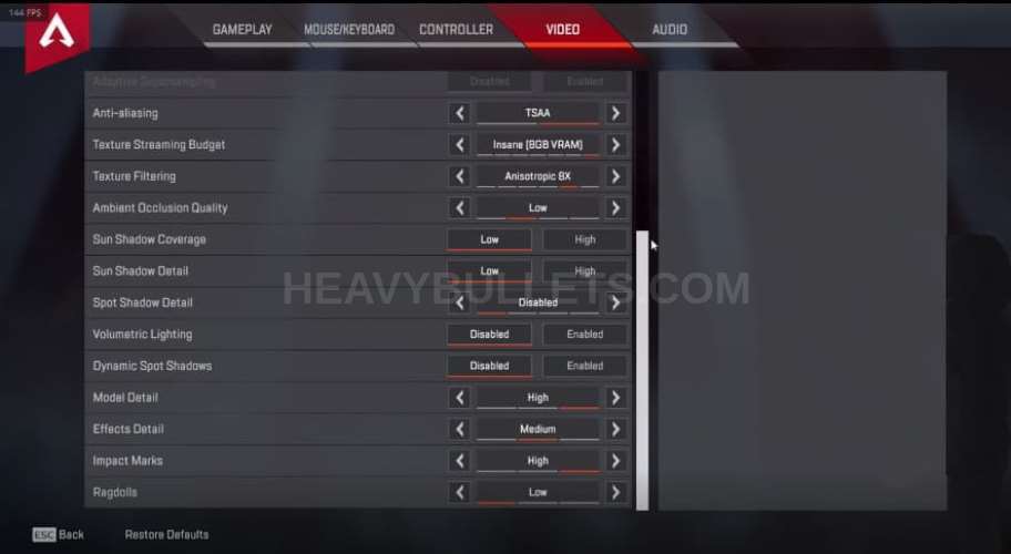 Stormen Apex Legends Video settings